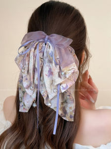 PINK EMPRESS | Purple Floral Print Female Hair Clip Half-Updo