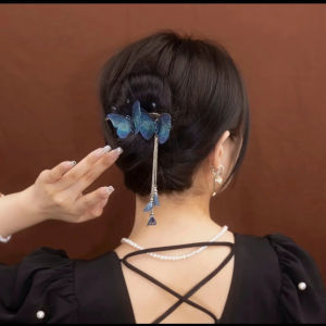 กิ๊บติดผมรูปผีเสื้อประดับคริสตัล หมุดผมสไตล์เกาหลี กิ๊บติดผมแบบหมุน กิ๊บติดผมสำหรับผู้หญิง ทรงหางม้า วัสดุผ้า