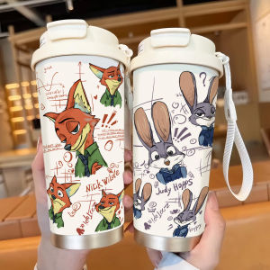 Nick And Judy Zootopia Large Capacity Insulated Coffee Cup Cartoon Couple Student Water Bottle Cute Stainless Steel Drinkware