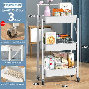 (HOME+) Foldable Metal Trolley / 3 Tier Multi-functional Trolley / Rack / Kitchen Shelf Movable Office Storage Cart
