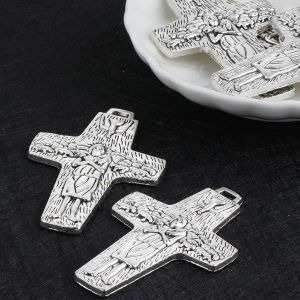 1Pc Large Silver Color The Good Shepard Cross Pendants Catholic Pope Francis Papal Cross Charms for DIY Making Accessories