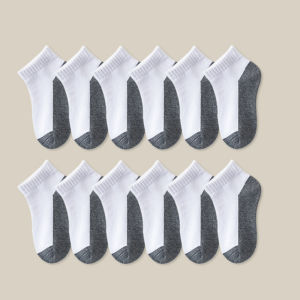12 pairs basic childrens short socks - white and gray design breathable - suitable for boys and girls back-to-school season