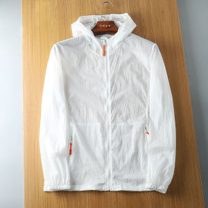 Laser Drilling Breathable Sun Protection Clothing Men Ultra-Thin Plaid UV Protection Trendy Thin Hooded Wind Shield Outwear