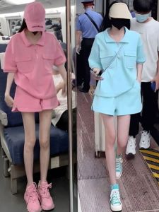 Womens Short Sleeve Sportswear Set Casual Loose Slimming Two-Piece Suit Summer 2024 Fashionable Polyester Fiber round Neck