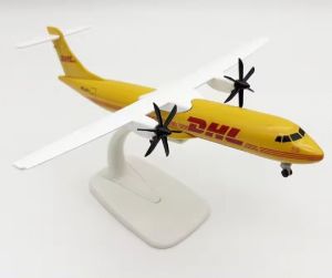 DHL ATR-72 Diecast Airplane Model 20 cm with Landing Gears Propellers and Display Stand for Aviation 8Inches Collectible