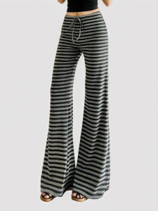 Funoff American Retro Striped Tie Dye Knitted Casual Pants Flared Walking Trousers Home Leisure Wide Leg Pants