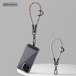 Beikaman Cell phone lanyard multifunctional hand lanyard camera wrist strap key chain sturdy and durable rainbow short rope