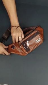 Tas Pinggang Pria Wanita Bahan Kulit PU Leather Polo Amstar Selempang Bahu