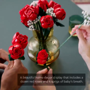 Bouquet Building Blocks Rose Red Fake Flower Decorations Romantic Gift for Girlfriend Home Decor Brick Toys Roses Building Set (822 Pieces)