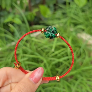Q2246 Vòng cỏ 4 lá Cẩm Thạch Sơn Thủy dây cáp ko kén mệnh - Phong Thuỷ TUDO P