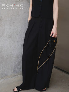 กางเกงขายาวทรงหลวมเอวสูง ทรงตรง ทรงหลวม กางเกงขายาวลายทาง ผ้าลินิน ทรงหลวม กางเกงขายาวทรงหลวมสำหรับผู้หญิง