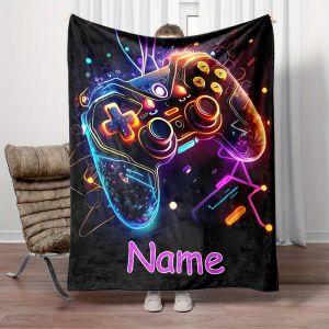 VIKAMA Gamepad Neon Cover Blanket Gradient Super Soft Warm Gaming Blanket Living Room Bedroom Game Room Cover Blanket