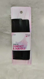 Beauty 360 Compact Durable Hair Comb Set 2 Count Black Pocket Travel Detangling Comb