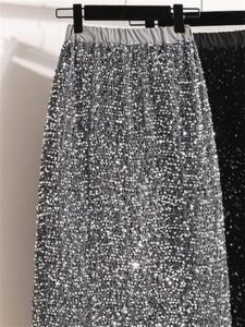 Shiny Sequin Mid-Length A-Line Skirt High Waist Womens Spring New Style Flashing Glittery Commute Friendly Skirts