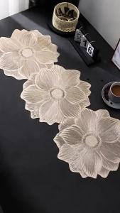Need Heat Resistant Long Style Placemat for Dining Table Lotus Flower Place Mats PVC Table Runner 1Pc