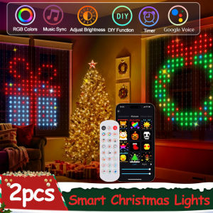 2025 Christmas Light Smart LED Curtain Lights App Control Music Sync DIY Pattern IP65 Waterproof for Indoor Outdoor Home Decor