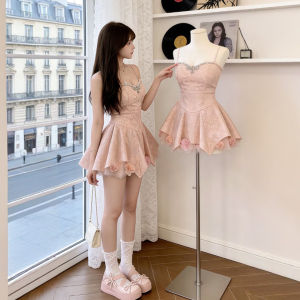 CHANGTONG | Elegant High-Waisted Puff Princess Short Dress Sweet Strap Summer