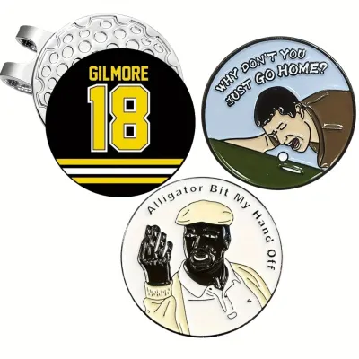 3 counts Happy Gilmore Golf Ball Markers Hat Clips Golf Accessories for Men Father Golf Ball Stamp Funny Christmas Golf Gifts