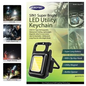 LEDTEC COB Keychain Work Light Keychain Flashlights 4 Light Modes 1600 Lumen Keychain Light Emergency Light with Folding Bracket Bottle Opener and Magnet Base Camping and Walking