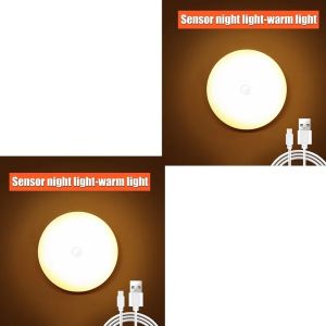 Aitemay 4pcs Motion Sensor Night Light Wireless LED Magnetic Stick On Lamp Type-C Rechargeable Under Cabinet Lighting For Bedroom Staircase Hallway Bathroom