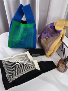 Panda Pattern Knitted Canvas Handbag Shopping Bag Storage Pouch Reusable Tote Bag Soft Foldable Shoulder Bag for Women