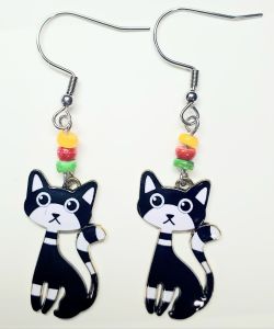 Handmade Oil Drip Colorful Cat Alloy Earings- Only 1 Pair Per Color”