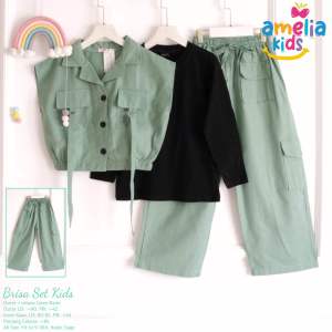 [[ Outfit Baju Anak Lucu ]] Setelan Kaos Anak Usia 8-13 Tahun Brisa Set Kids by Amelia Oneset Anak Linen Rami Polos One Set Lengan Panjang Setcel Kulot Cargo Anak