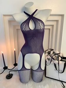 LINA GIRL ชุดรัดรูปตาข่าย ชุดนอนสบาย ชุดนอนยั่ว 😏 ยืดหยุ่นตามตัว สีม่วงสวย LN-064