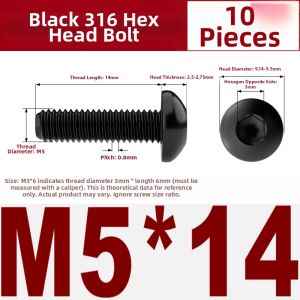qd | Black 316 Stainless Steel Button Head Hexagon Screw