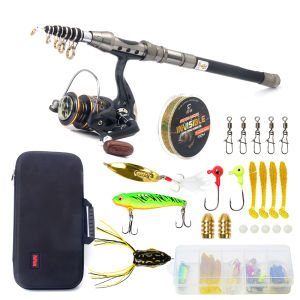 Fishing Pole Set Full Kits With Telescopic Fishing Rod And Spinning Reel Baits Hooks Travel Pole Set