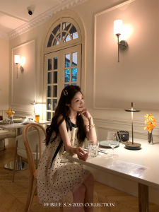 Elegant Blue Sequin Polka Dot Lace Sleeveless Neck Hanging Long Dress Girls Summer Fashion City Commute A-Line Gown