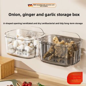 MONLEYTA | Multifunctional Kitchen Storage Box Wall Mounted Onion Garlic Ginger Holder Spice Rack Luxury Style Plastic No Drilling Required