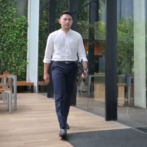 ALZURA - Celana kerja kantor pria slimfit - Celana bahan pria slimfit formal - Navy