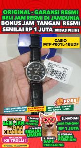 CASIO ORIGINAL - CASIO MTP-V001L-1B - MEN - Hitam - Kulit - Jam dunia JD17ST # Jam Tangan Pria Cowok Anti Air Digital Analog + CASIO MTP V001L 1B MTP-V001L V 001 L MTPV001 MTP-V001 MTPV001L MTP-001 V001 $ WR0 STK SD7 HT7 D58