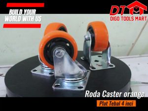 Roda Caster Orange Plat Tebal Hidup 4 Inci Roda Orange Tebal 1Pcs
