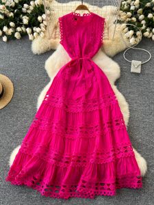 Váy Dài Thanh Lịch Thêu Công Phu Không Tay Cổ Tròn Cạp Cao Váy Chữ a Mùa Hè Cho Nữ Váy Dự Tiệc Váy Công Sở Váy Chữ a