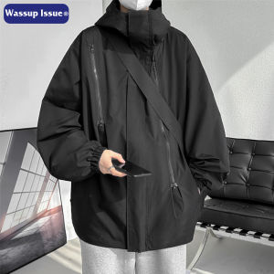 WASSUP ISSUE Mens Outdoor Fleece Jacket Spring Autumn Waterproof Windproof Hooded Climbing Traveling Camping Hiking Coat