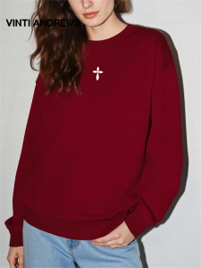 Red Thick Round Neck Pullover Hoodie