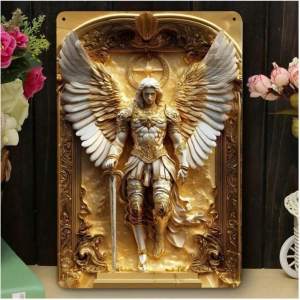 CIFbuy | Vintage Gold Guardian Angel Metal Wall Art 8x12in Religious Home Decor Church Sign