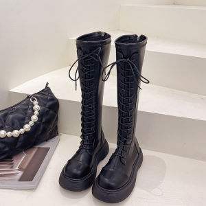 Womens Long Knight Boots 2025 Autumn Winter New Style Thick Bottom Fleece Lined High Tube Martin Boots Korean Style round Toe