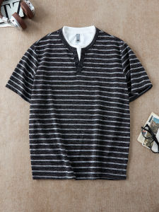 OUMULONG | Color Block Stripe Mock Two-Piece T-Shirt