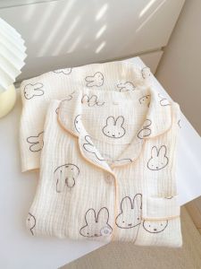 Miffy Rabbit Pure ผ้าฝ้าย มัสลิน ชุดนอน ผู้หญิง ชุดเสื้อผ้าบ้านแขนยาว หวาน Fresh น่ารัก นักเรียน ชุดอยู่บ้าน