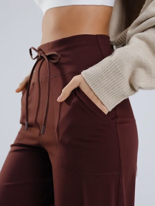 Quần Ống Suông Dây Rút Yoga Gym FY 1002 Thun Mềm Mại Co Giãn Tốt Thấm Hút Mồ Hôi Lưng Cao Có Túi