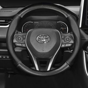Leather Car Steering Wheel Cover Non-Slip Car Wheel Cover Protector Breathable Microfiber Leather Universal Fit for Most Cars