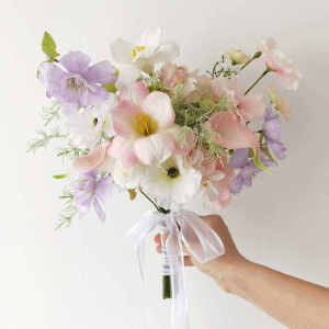 Elegant Purple Pink Handheld Flower Bouquet Artificial Flowers Wedding Photography Home Decoration New Bride Certificate