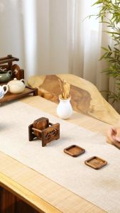 Solid Wood Square Coasters Set of 6 with Stand Chinese Square Tea Coasters Set Teak Coasters Table Decoration