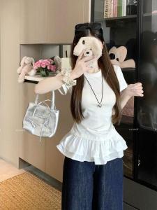 Áo Thun Tay Ngắn Ôm Vừa Vặn Cổ Tròn Màu Trắng Cho Nữ Mùa Hè 2025 Chất Liệu Cotton Thường Ngày