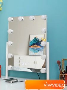 Gương Soi Có Đèn LED Để Bàn Trang Điểm - Cao 58cm - 15 LED - Màu Đen