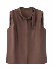 Áo Sơ Mi Không Tay Cổ Lửng Đa Năng Mùa Thu 2025 Của Thương Hiệu Ainoshaoguang Dành Cho Nữ Chất Liệu Polyester Lanh Len