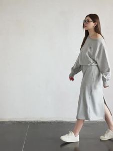 Spring New Knitted Cotton Blend Cozy Off-Shoulder Sweater Skirt Set